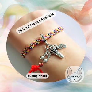Singers Gift Bracelet Love to Sing Girl Band Music Notes Treble Clef Mic Adjustable Cord Bracelet Personalized Gift