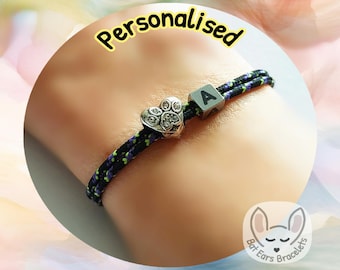 30 CORD COLOURS Paw Print Bracelet Crystal Heart Paw Print Charm Pet Memorial Gift Dog Paw Adjustable Cord Bracelet Personalised Gift