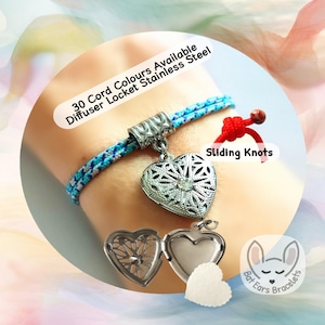 Diffuser Locket Bracelet Aromatherapy Diffuser Charm 10 Refills Diffuser Adjustable Cord Bracelet Personalized Gift
