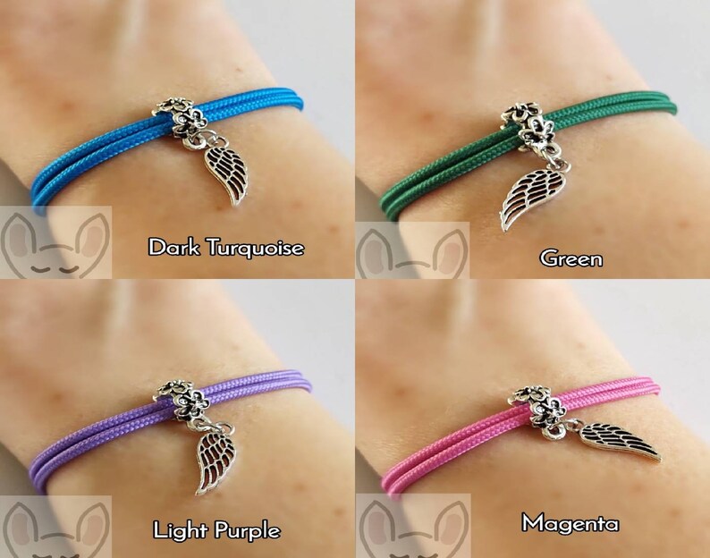 Gift Bag Posted same day Angel Feather Charm Angel Wing Bracelet Wing Charm Bracelet 21 Cord Colours