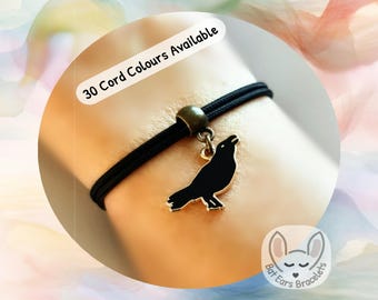 Crow Bracelet Raven Bracelet Corvid Bracelet Black Crow Charm Gift Gothic Adjustable Cord Bracelet Personalized Gift