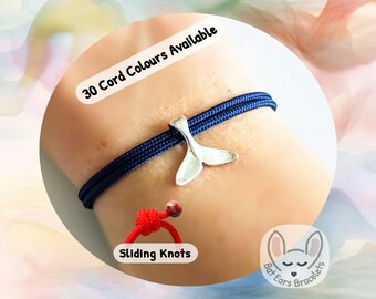 Personalised Whale Tail Bracelet, Whale Tail Charm, Whale Gift, Beach Bracelet, Marine Life Gift, Adjustable Cord Bracelet