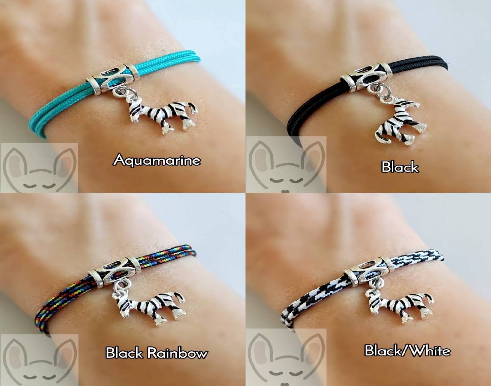 Zebra Bracelet 23 Cord Colours Zebra Charm Bracelet Etsy