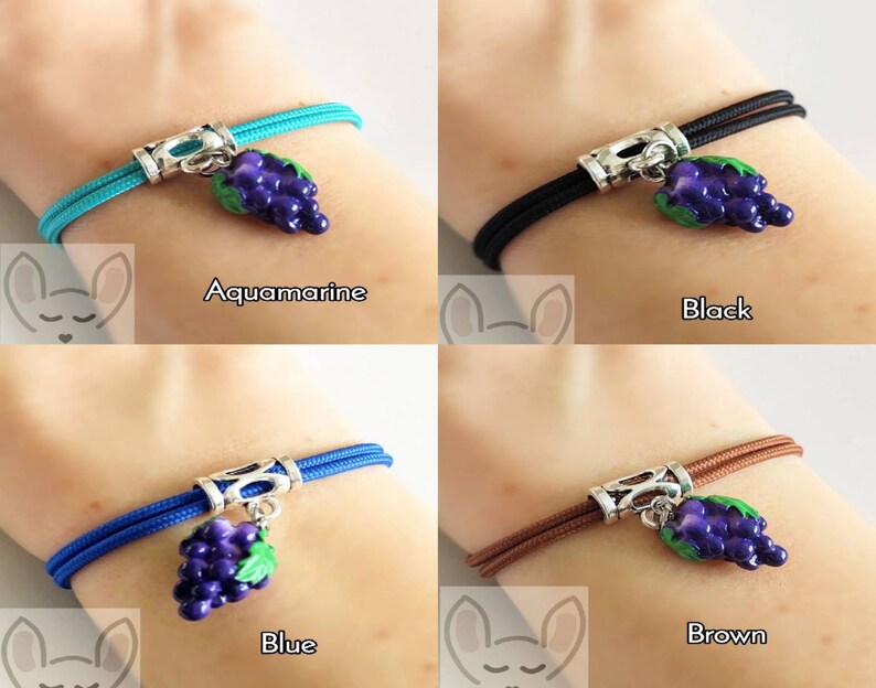 20 Cord Colours Grapes Bracelet Grape Vine Vineyard Merlot Grape Charm Bracelet Pinot Bunch of Grapes Gift Bag