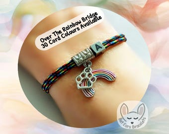 Rainbow Bridge Bracelet, Pet Memorial Gift, Rainbow Paw Print Charm, Pet Loss Memorial Gift, Adjustable Cord Bracelet, Personalised Gift