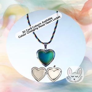 Mood Heart Locket Necklace, Colour Changing Heart, Mood Bead Heart Locket Charm, Minimalist Cord Necklace
