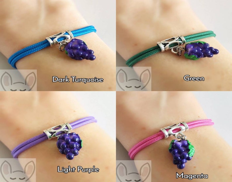 20 Cord Colours Grapes Bracelet Grape Vine Vineyard Merlot Grape Charm Bracelet Pinot Bunch of Grapes Gift Bag