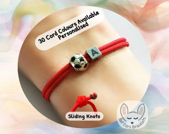 Personalised Football Bracelet, Initial Bracelet, Football Charm, Footballer Gift, Football Player, Soccer Player, Adjustable Cord Bracelet