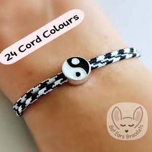 Yin Yang Bracelet Yin Yang Gift Charm Black and White Balance Adjustable Cord Bracelet 25 Colours