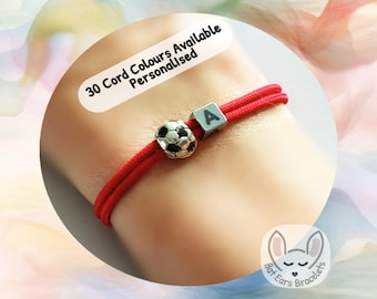 Football Bracelet, Football Charm, Personalised Football Gift, Football Player Gift, Football Team Colours, Adjustable Cord Bracelet