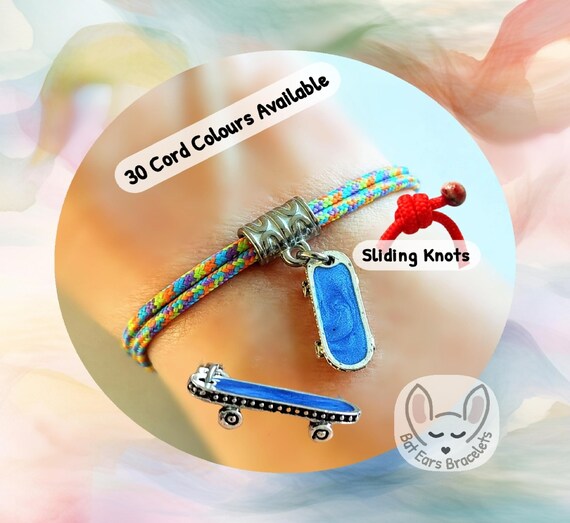 Skateboard Bracelet Skateboard Charm Skater Girl Gift Skater Boy Gift Adjustable Cord Bracelet Personalized Gift