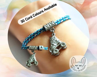 Roller Skate Bracelet, Roller Skate Charm, Roller Skater, Roller Derby Gift, Roller Disco Gift, Adjustable Cord Bracelet, Personalised Gift