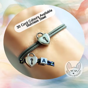 Heart Padlock Bracelet, Heart Lock Bracelet, Padlock Charm, Love Heart Gift, Adjustable Cord Bracelet, Personalised Gift