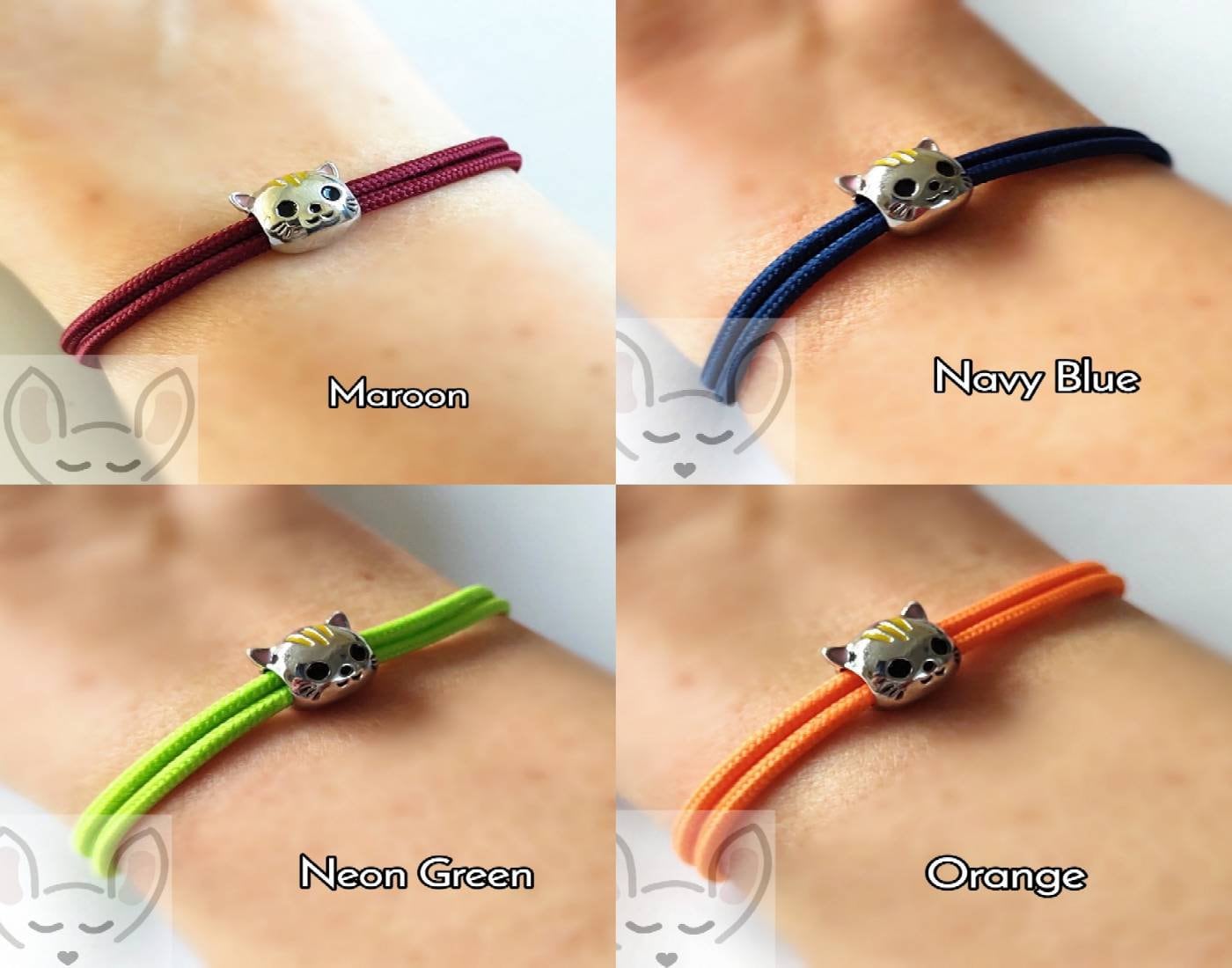 Cat Bracelet 21 Cord Colours Gift Bag Cat Charm Bracelet Etsy