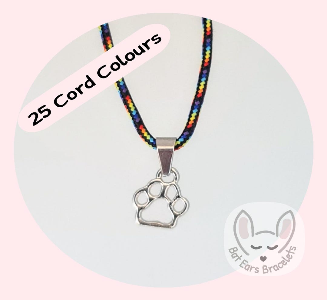 25 CORD COLOURS: Paw Print Necklace Dog Paw Gift Cat Paw Charm ...