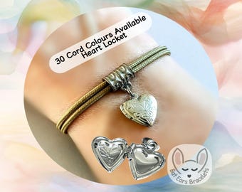 Heart Locket Bracelet Heart Locket Charm Keepsake Memorial Gift Adjustable Cord Bracelet Personalized Gift