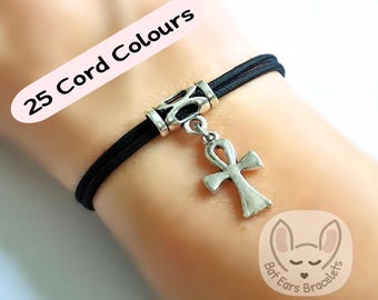 Ankh Cross Bracelet Ankh Charm Egyptian Adjustable Cord Bracelet