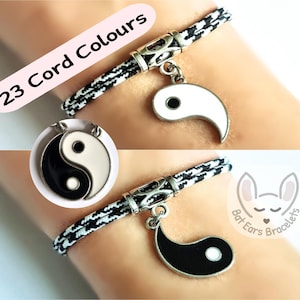 Yin Yang Bracelets Two Bracelet Set Matching Two Halves Yin Yang Gift Charms Adjustable Cord Bracelet 25 Colours