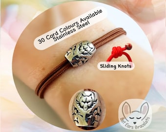 Wolf Bracelet, Stainless Steel Wolf Bead, Wolf Charm, Wolf Gift, Adjustable Cord Bracelet