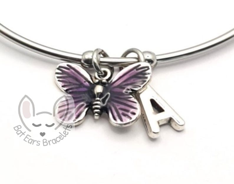 Butterfly Bangle Bracelet Purple Butterfly Gift Personalised With Gift