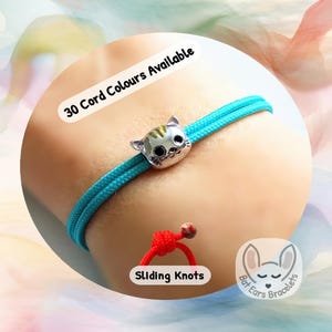 Cat Bracelet, Cat Charm Bracelet, Cute Cat Charm, Cat Gift, Adjustable Cord Bracelet