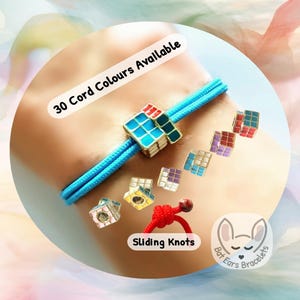 Puzzle Cube Bracelet, 3D Puzzle Cube Charm, Cuber Gift, Speedcuber Gift, Cubing Gift, Adjustable Cord Bracelet
