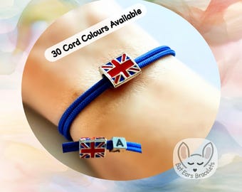 Union Jack Bracelet, Union Jack Charm, British Flag, UK Flag Bracelet, Great Britain, Team GB, Adjustable Cord Bracelet, Personalised Gift