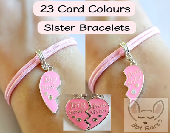 Sisters Bracelets with Gift Bags Personalised Big Sister Little Sister Charm Bracelet Two Matching Heart Charms We Are Sisters Family