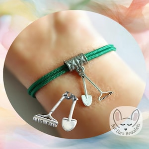 30 CORD COLOURS Gardeners Bracelet Spade Rake Charm Love Gardening Gift Green Fingers Adjustable Cord Bracelet Personalised Gift