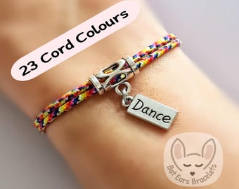 Dance Bracelet Dancer Gift Dance Gift Charm Adjustable Cord Bracelet 25 Colours
