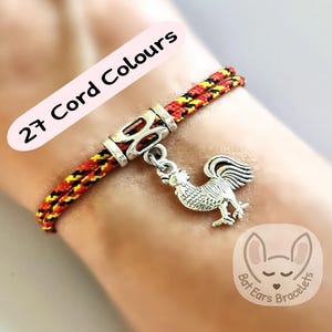 25 CORD COLOURS Rooster Bracelet Cockerel Roo Rooster Gift Charm Adjustable Cord Bracelet