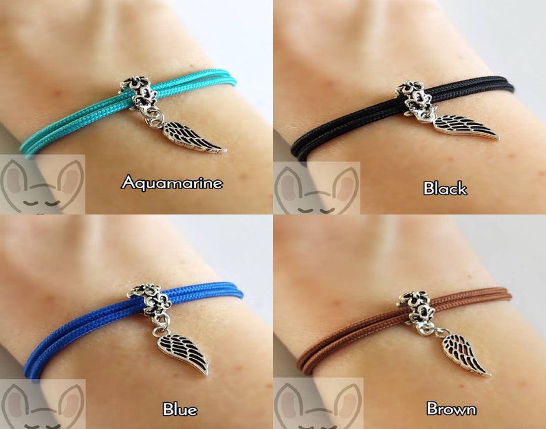 Gift Bag Posted same day Angel Feather Charm Angel Wing Bracelet Wing Charm Bracelet 21 Cord Colours