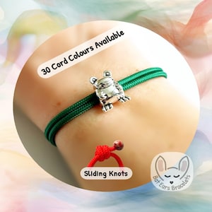 Personalised Frog Bracelet, Frog Charm Bracelet, Frog Prince Gift, Smiling Frog Charm, Frog Lover Gift, Adjustable Cord Bracelet