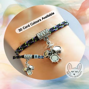 Personalized Drummer Bracelet, Drum Kit Charm, Drummer Gift, Music Teacher Gift, Adjustable Cord Bracelet