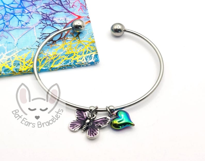 Butterfly Bangle Bracelet Purple Butterfly Gift Personalised With Gift