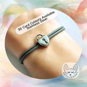 Heart Padlock Bracelet Heart Padlock Charm Stainless Steel Padlock Adjustable Cord Bracelet Personalized Gift