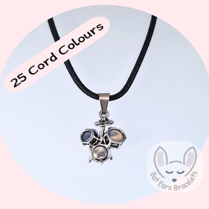 Drummers Necklace Drum Kit Drums Gift Charm Drummer Gift Adjustable Cord Necklace 25 Colours