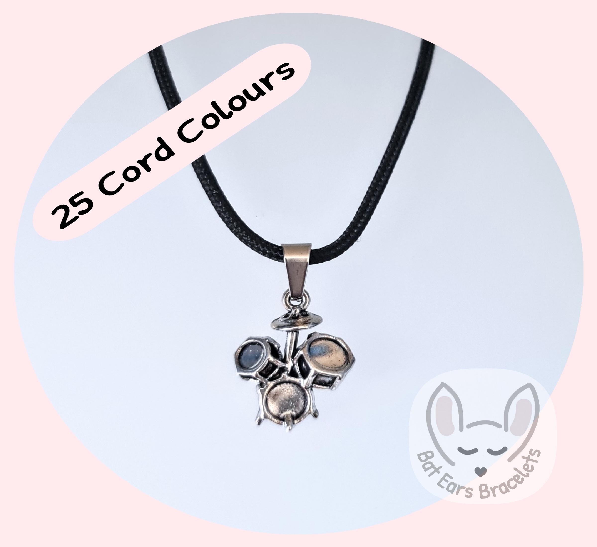 Drummers Necklace Drum Kit Drums Gift Charm Drummer Gift Adjustable Cord Necklace 25 Colours