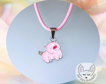 30 CORD COLOURS Piggy Necklace Pink Pig Piglet Charm Loves Pigs Gift Pink Piggy Charm Adjustable Cord Necklace Personalised Gift