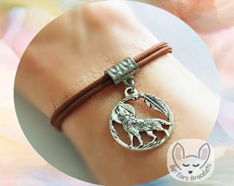 30 CORD COLOURS Wolf Bracelet Full Moon Howling Wolf Charm Wolf Gift Love Wolves Adjustable Cord Bracelet Personalised Gift