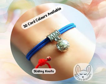 Personalised Football Bracelet, 3D Football Charm, Footballer and Soccer Player Gift, Football Team, Adjustable Cord Bracelet