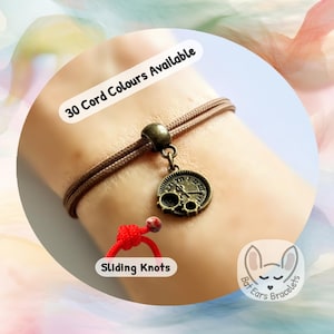 Steampunk Bracelet, Clock Cogs Charm, Clockwork Gift, Gear Charm, Victorian Steampunk, Adjustable Cord Bracelet