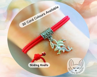 Welsh Dragon Bracelet, Wales Dragon Charm, Draig Gymreig, Cymru Gift, Welsh Gift, St Davids Day Gift, Adjustable Cord Bracelet