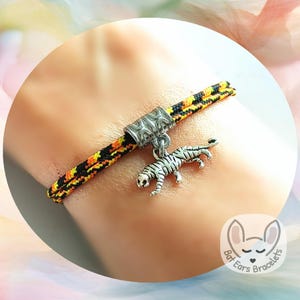 30 CORD COLOURS Tiger Bracelet Tiger Charm Love Tigers Gift Tiger Stripes Adjustable Cord Bracelet Personalised Gift