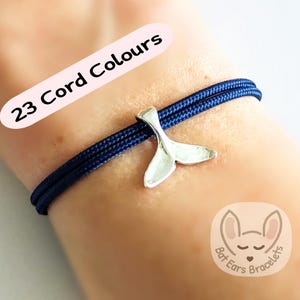 Whale Tail Bracelet Dolphin or Whale Tail Gift Charm Adjustable Cord Bracelet 25 Colours