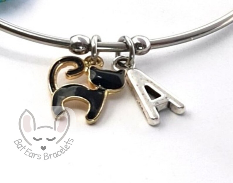 Black Cat Bangle Bracelet Black Cat Gift Personalised With Gift Bag