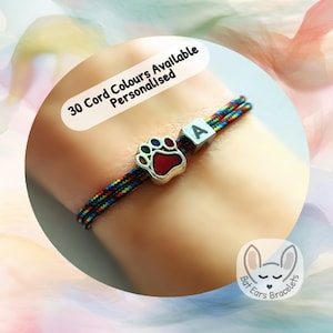 Paw Print Bracelet, Rainbow Paw Print Charm, Paw Charm, Pet Memorial Gift, Adjustable Cord Bracelet, Personalised Gift