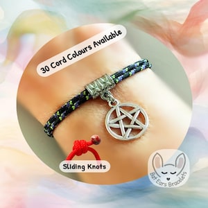 Pentagram Bracelet, Pentacle Necklace, Wiccan Bracelet, Witch Bracelet, Pagan Symbol, Adjustable Cord Bracelet