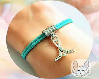 35 CORD COLOURS Hockey Bracelet Hockey Charm Hockey Player Gift Sticks and Puck Adjustable Cord Bracelet Personalised Gift