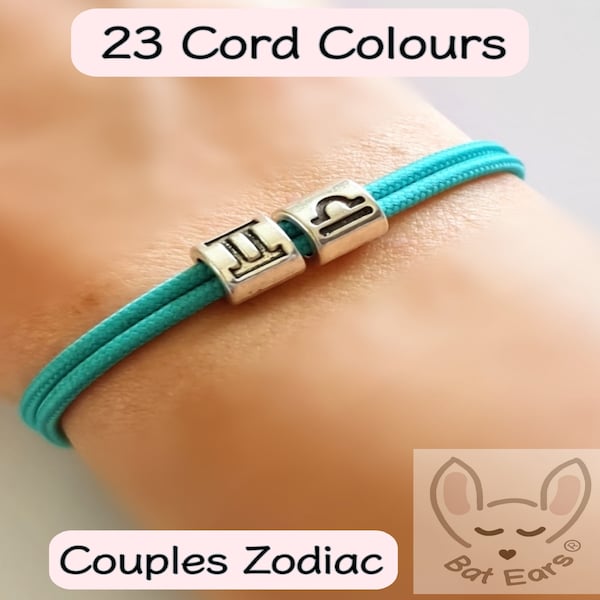 Couples Zodiac Bracelet Couples Star Signs Personalised with Gift Bag Zodiac Charm